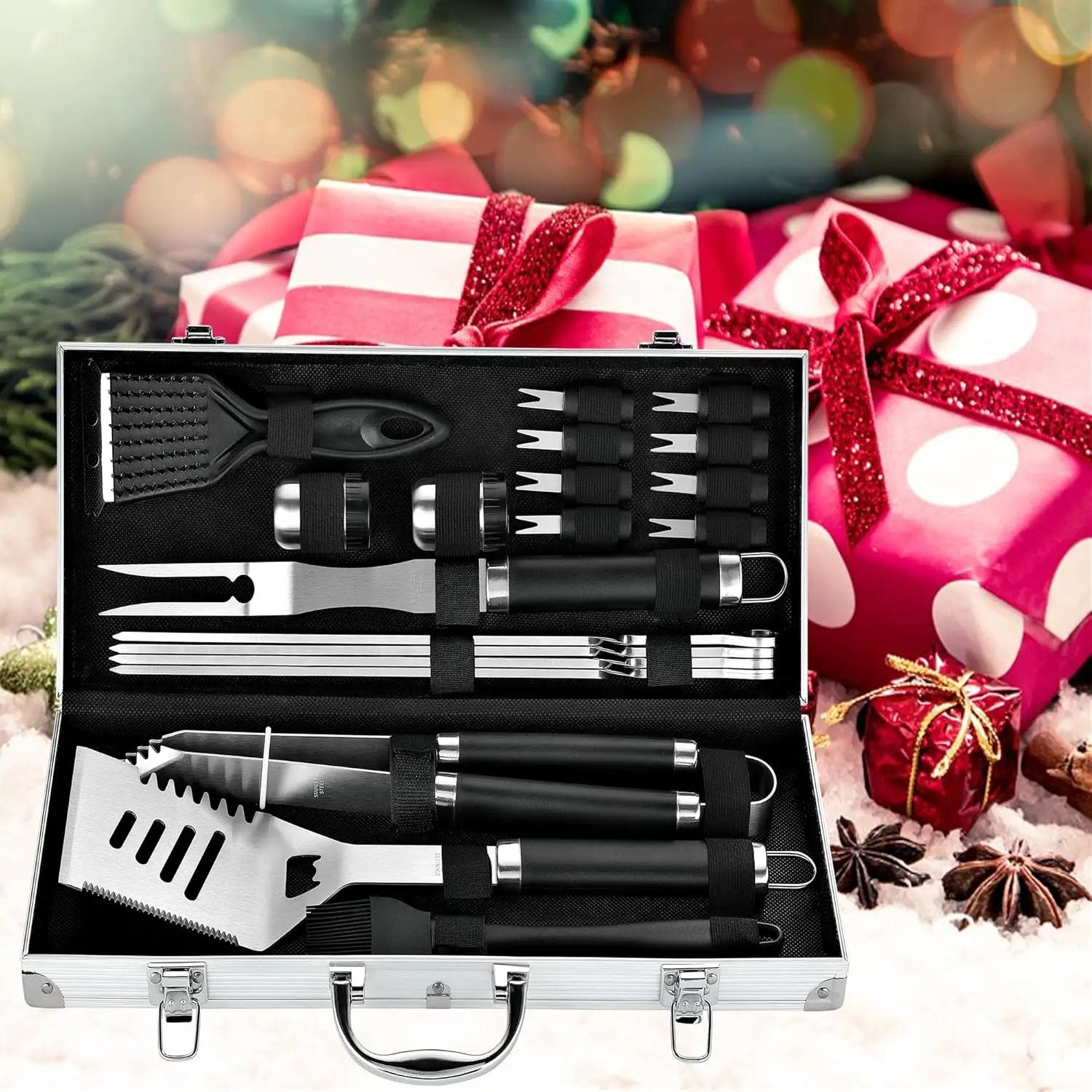 ROMANTICIST 20pcs Heavy Duty BBQ Grill Tool Set in Case - The Very Best Grill Gift for Father's Day and Christmas - Professional BBQ Accessories Set for Outdoor Cooking Camping Grilling Smoking, Black by GreenHaven Gardens