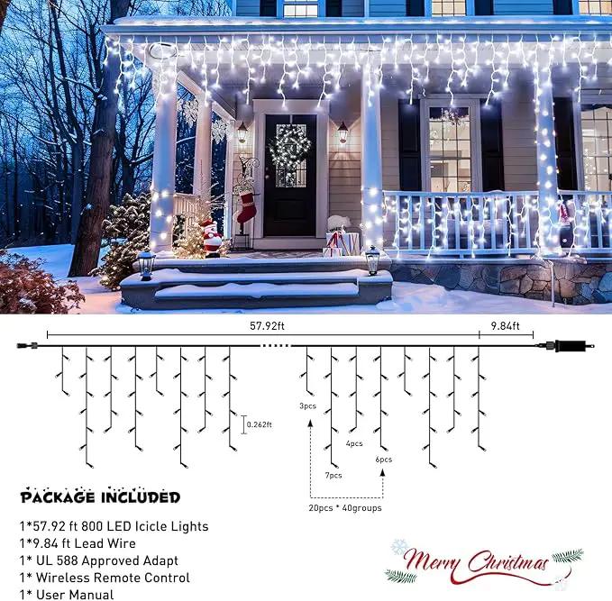 JMEXSUSS Christmas Icicle Lights for Outside: 800 LED White Icicle Lights Outdoor Waterproof - White Christmas String Lights for House Wedding Party Christmas Decoration by GreenHaven Gardens