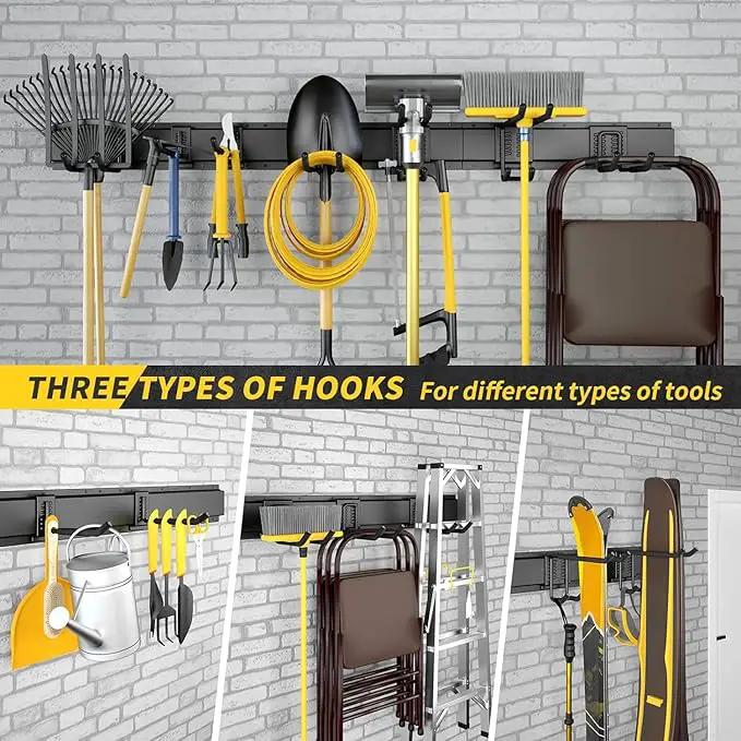 64 Inches Garage Storage, Garage Organization, Wall Mount Garden Tool Organizer, Max 620lbs Adjustable Metal Hooks, Yard Shed Rack, Tool Holder for Hanging Rake Broom Mop Snowboard, Home Gift by GreenHaven Gardens
