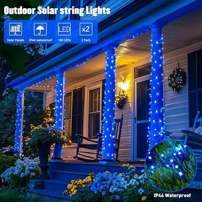 JMEXSUSS 2 Pack Blue Solar Christmas Lights: 100 LED 33ft Blue Solar Lights Outdoor, 8 Modes Solar String Lights for Outside Christmas Tree Gardens Party by GreenHaven Gardens