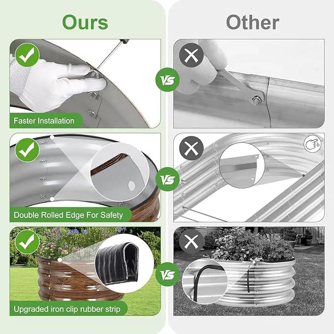 Galvanized Raised Garden Bed- 2Pcs 2x2x1FT Metal Planter Boxes Outdoor | Round Steel Raised Bed Kit & Fire Pit Ring for Gardening with Protective Tape, Gloves for Vegetables (Wood Grain) by GreenHaven Gardens