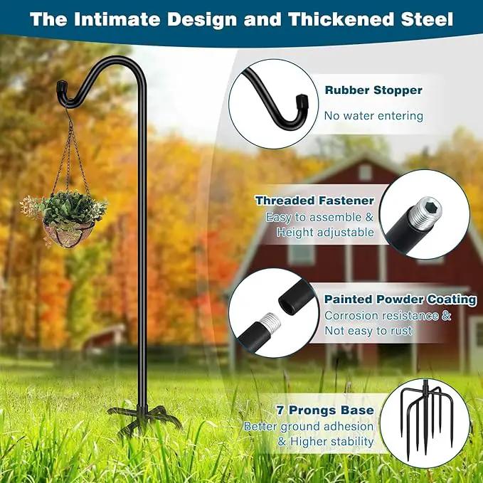 Gtongoko Shepherds Hook for Outdoor, 76 Inch Bird Feeder Pole with 7 Prongs Base, 5/8 Inch Thick Heavy Duty Adjustable Garden Hook for Hanging Plant, Hummingbird Feeder, Lantern, 2 Pack by GreenHaven Gardens