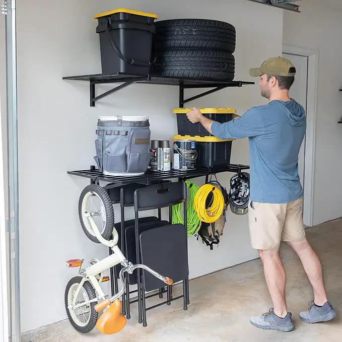StoreYourBoard 2-Pack Heavy Duty Wall Shelves – Wall-Mounted Garage Storage Shelving and Organization for Sheds, Closets, or Utility Rooms – Holds 200 lbs, 2ft x 4ft, Black by GreenHaven Gardens