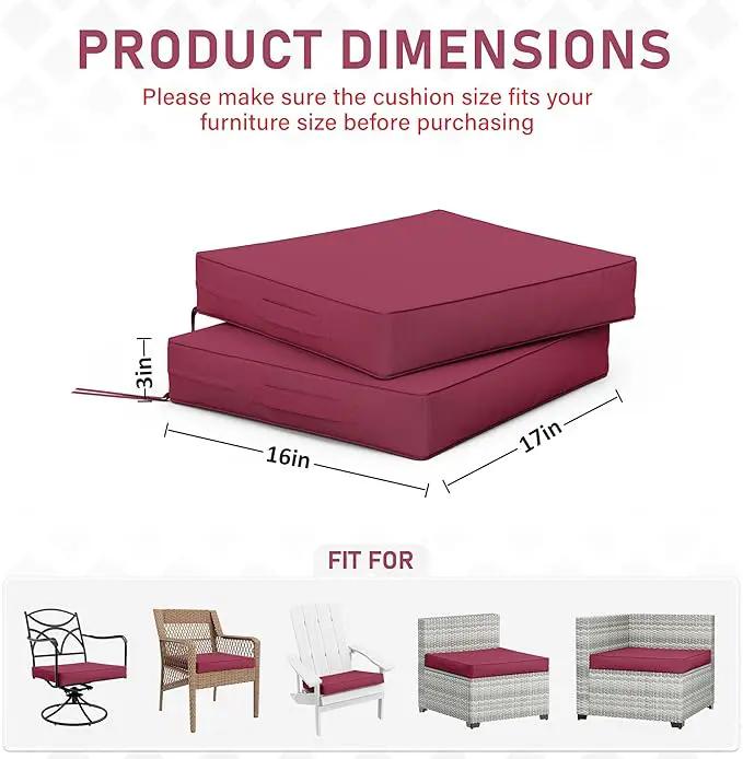 Patio Chair Cushions 17 X 16 X 3 Inch Waterproof Outdoor Seat Cushions for Patio Furniture, Outdoor Sofa Couch Pads with Ties & Handle, Set of 2, Fuchsiared by GreenHaven Gardens