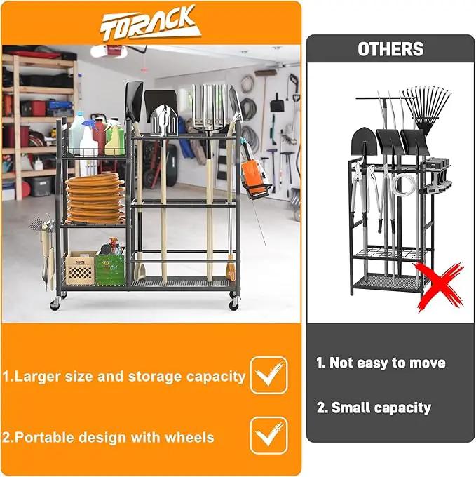 TORACK Garden Tool Organizer with Wheels, Rakes Shovels Yard Tools Stand for Garage, Shed, Garden, Indoor/Outdoor Long-Handled Tools Cart by GreenHaven Gardens