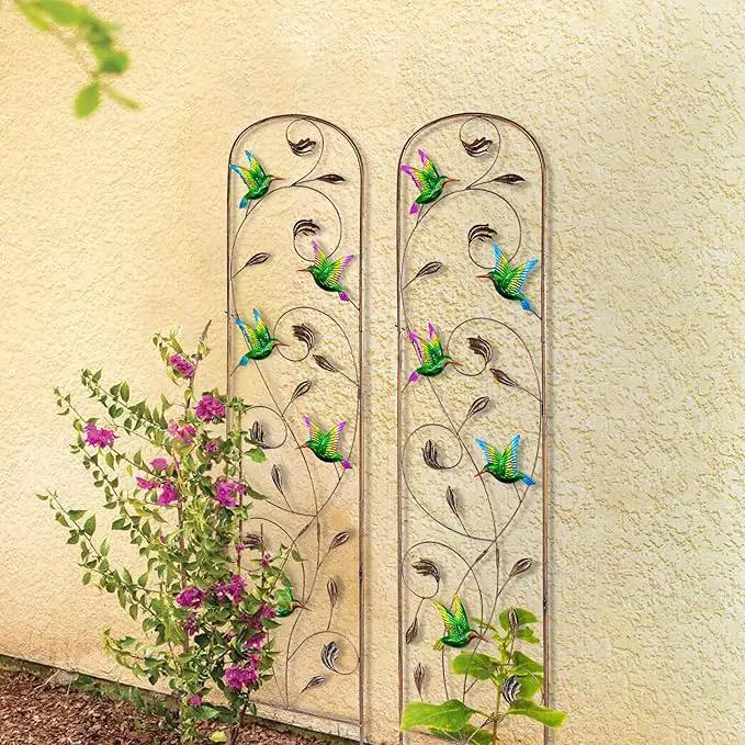 Set of 2 Hummingbird Metal Garden Trellis for Climbing Plants, Decorative Vegetables Flowers Vine Trellis for Outdoor Patio 60'' H x 11'' W by GreenHaven Gardens