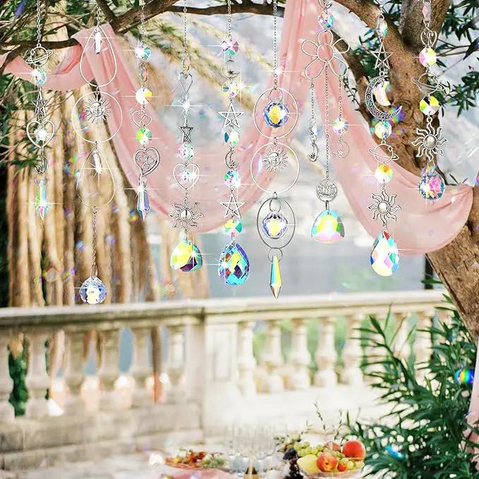Maitys 9 Pcs 6 Pcs Crystal Suncatcher Sun Catchers Indoor Window Hanging Sun Catchers with Light Catcher with Prisms and Agate Slices for Indoor Outdoor Home Garden Wedding Decor (Elegant) by GreenHaven Gardens
