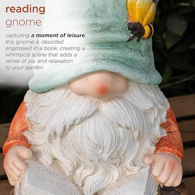 Alpine Corporation MCC844 Indoor/Outdoor Gnome Reading a Book Garden Statue, Charming Gnome Statue with Hat, 20" H, Turquoise by GreenHaven Gardens
