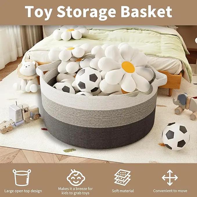 125L Extra Large Blanket Basket, 25" x 16", Jumbo Laundry Woven Baskets Decorative Home, Cotton Rope Basket with Handles, Baby Toy Baskets for Storage, Gradual Gray by GreenHaven Gardens