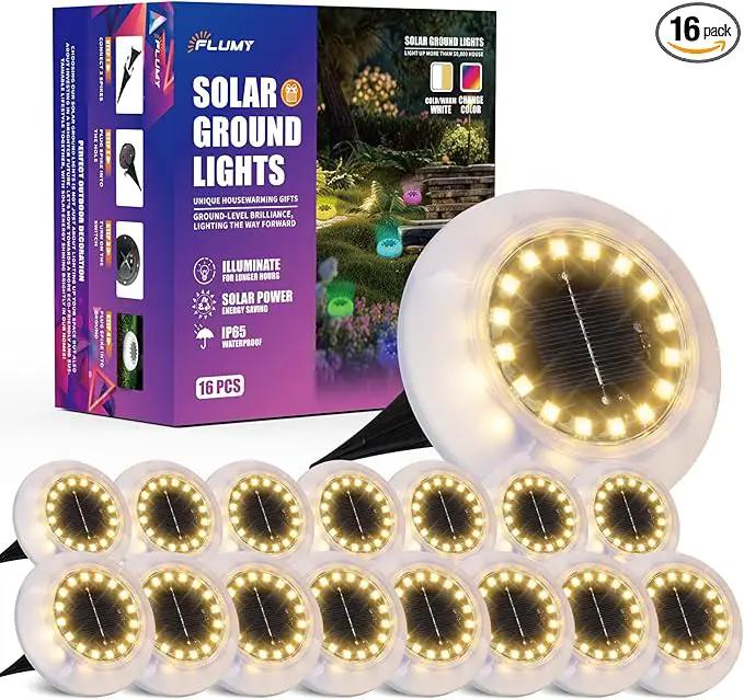 Flumy Solar Ground Lights,16 Pack Solar Lights Outdoor Waterproof, Solar Garden Lights for Outside Patio Pathway Yard Lawn Driveway Deck Step Walkway, Outdoor Chrismtas Decorations by GreenHaven Gardens