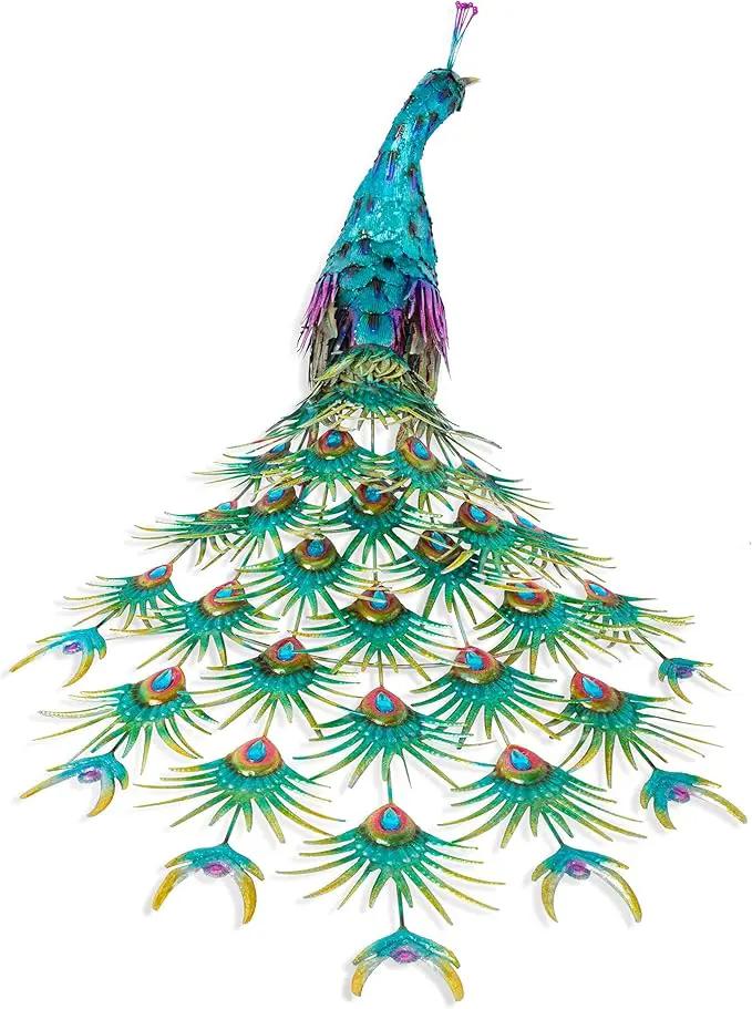 Alpine Corporation HEH378 Metal Jumbo Sized Majestic Peacock Decor, Elegant Garden & Patio Bird Statue, 33" H, Blue by GreenHaven Gardens