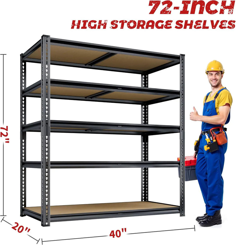 72" H Storage Shelves Heavy Duty, 2200LBS Garage Shelving, 5 Tier Metal Shelving Unit Adjustable Garage Shelves Utility Rack Shelf for Storage Warehouse Pantry Closet,40" W × 20" D × 72" H, Black by GreenHaven Gardens