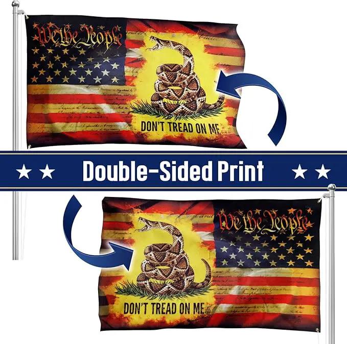 FLAGWIX 3x5 ft American Patriotic Gadsden Flag - Double Sided, Heavy Duty Canvas, Fade Resistant - Patriotic American House Flags, 4th of July Decorations For Indoor, Outdoor Decor Flag with Grommets by GreenHaven Gardens