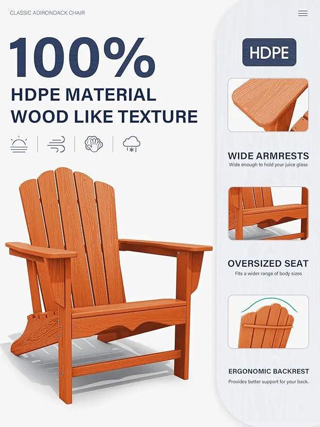 KINGYES HDPE Adirondack Chair Chair Set of 8, Classic All-Weather Adirondack Chair, Orange by GreenHaven Gardens