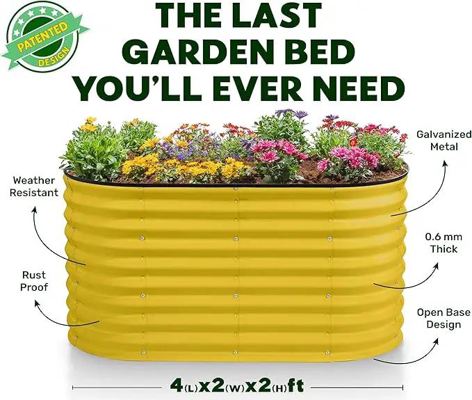 Galvanized Raised Garden Beds Outdoor // 4×2×2 ft Planter Raised Beds for Gardening, Vegetables, Flowers // Large Metal Garden Box (Yellow) // Patented Tool-Free Design by GreenHaven Gardens