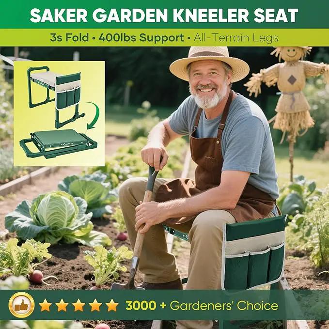 Saker Garden Kneeler and Seat Foldable Gardening Stool with Extendable Legs & Thickened Pad, Tool, Heavy Duty Support for Elderly, Gardening, Outdoor Use by GreenHaven Gardens