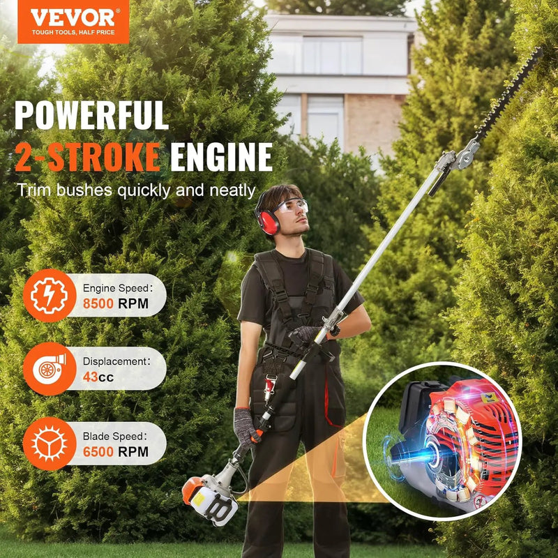 VEVOR 43cc 6-in-1 Multi-Functional Trimming Tool, Hedge Trimmer, Weed Eater, String Trimmer, Brush Cutter, Edger, Pole Saw Chainsaw Pruner with Extension Pole, w/EPA, CE and EMC Certification by GreenHaven Gardens