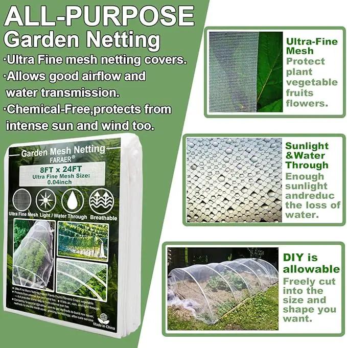 Ultra Fine Garden Mesh Netting, FARAER Plant Covers 8'x24' Garden Netting for Protect Vegetable Plants Fruits Flowers Crops Greenhouse Row Cover Protection Mesh Net Patio Gazebo Screen Barrier Net by GreenHaven Gardens