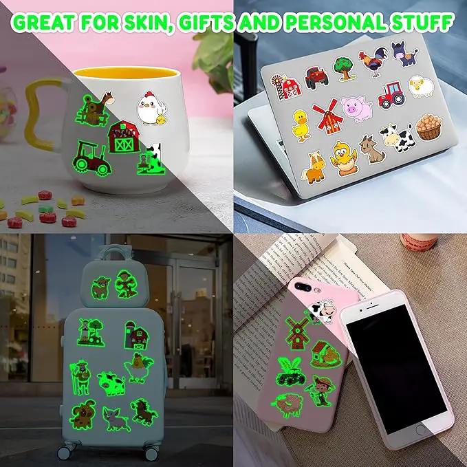 96 PCS Farm Barnyard Animal Glow In The Dark Pre-Cut Temporary Tattoos Sticker 1st First 2nd Birthday Decorations Party Favors Supplies Gift Boy Girl Farmhouse Tattoo School Reward Themed (Luminous) by GreenHaven Gardens