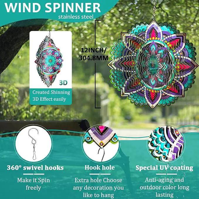 Wind Spinner for Yard and Garden,12in 3D Wind Spinner Mandala Purple Starlight,Wind Spinners Outdoor&Indoor Yard Art Decor,Christmas Decoration,Wind Sculpture Gift for Women/Mother/Men by GreenHaven Gardens