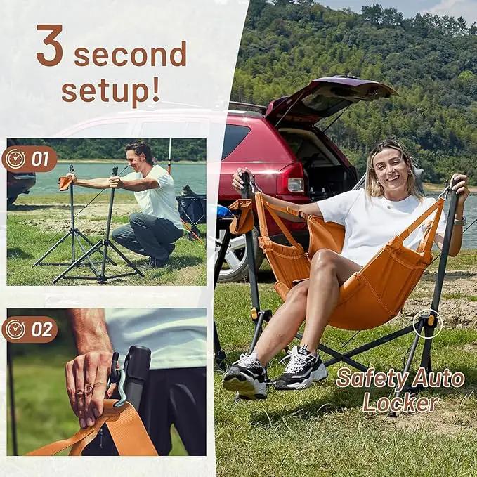 Timber Ridge Hammock Camping Chair with Adjustable Backrest, Heavy Duty Folding Hammock Chair Supports 300lbs, Portable Hammock Chair for Camping, Travelling and Patio, Orange by GreenHaven Gardens