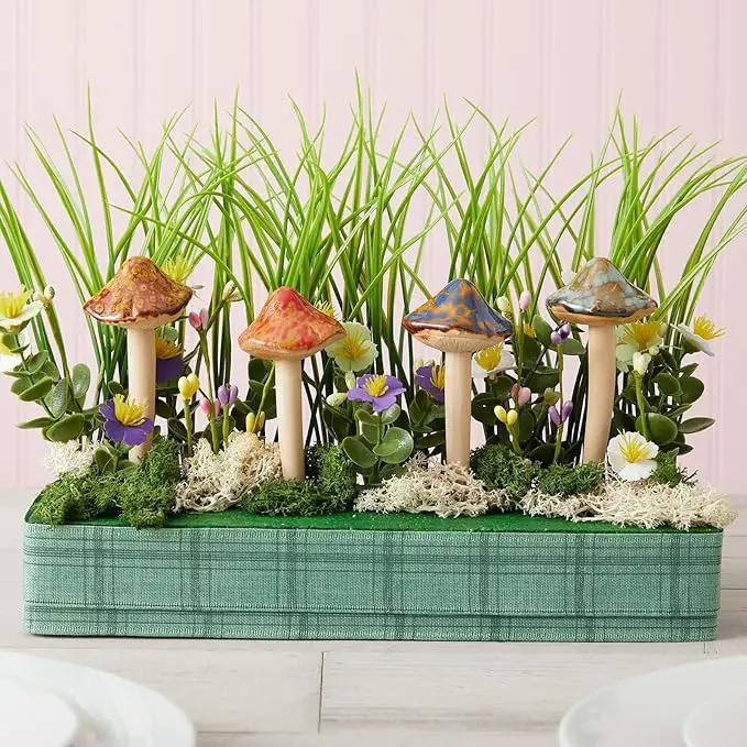 Juvale 4 Pack 5-inch Ceramic Mushroom Plant Garden Ornament and Decor - Outdoor Decoration Stakes for Planter Pots by GreenHaven Gardens