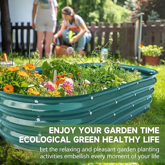 Galvanized Metal Raised Garden Bed 4x2x1ft Large Raised Planter 1Pack Outdoor Blue Planter Box with Rubber Stripe and Safety Gloves for Vegetables, Fruits, Flowers by GreenHaven Gardens