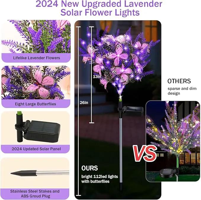 Solar Garden Lights Outdoor, 4 Pack Purple Lavender Solar Butterfly Lights Gardening Gifts for Women, Purple Artificial Flower with Butterfly Garden Decor for Lawn Patio by GreenHaven Gardens