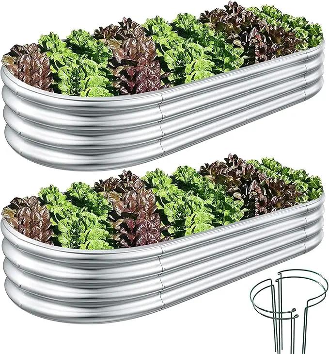 Galvanized Raised Garden Bed, Raised Garden Boxes, 2 Pcs 6×3×1ft Outdoor Galvanized Planter Box, Garden Stock Tank Outdoor with Metal Plant Stakes, Garden Beds for Vegetables Planting by GreenHaven Gardens