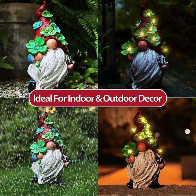 Garden Gnome Statue with Solar Lights Large Sculptures Funny Triple Gnome Outdoor Patio Lawn Yard Garden Decor Gifts for Women Mom 11in Spring Gnomes Outdoor by GreenHaven Gardens