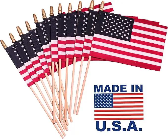 American Flags on Stick - Handheld Spearhead US Flag for 4th of July, Memorial Day Event Decorations - Patriotic Decor for Indoors & Yard - Wooden Stick, Cotton Fabric - (8"x12" - 12 Pack) by GreenHaven Gardens
