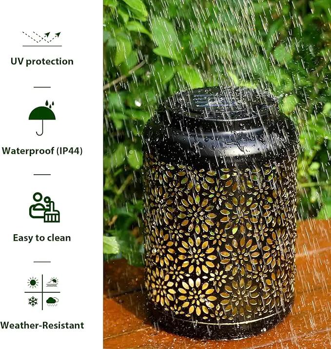 Glitzhome Solar Lantern Black Metal Cutout Flower Outdoor Hanging Solar Light with Handle for Garden Patio Yard Outdoor Decor by GreenHaven Gardens