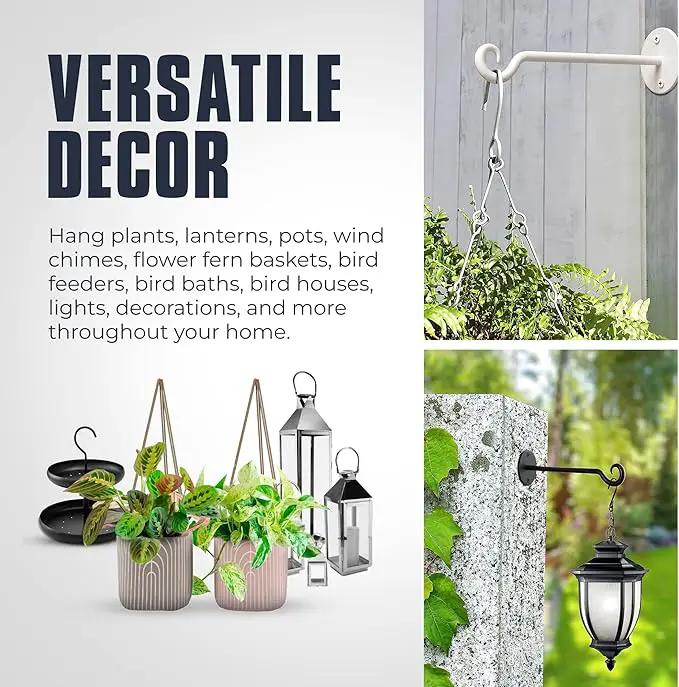 Monarch Abode Wall Mount Plant Hook Premium Metal Decorative Hanging Bracket for Plants Bird Feeders Planters Home Decor, Heavy Duty, 7.5 inch, Set of 2, White by GreenHaven Gardens