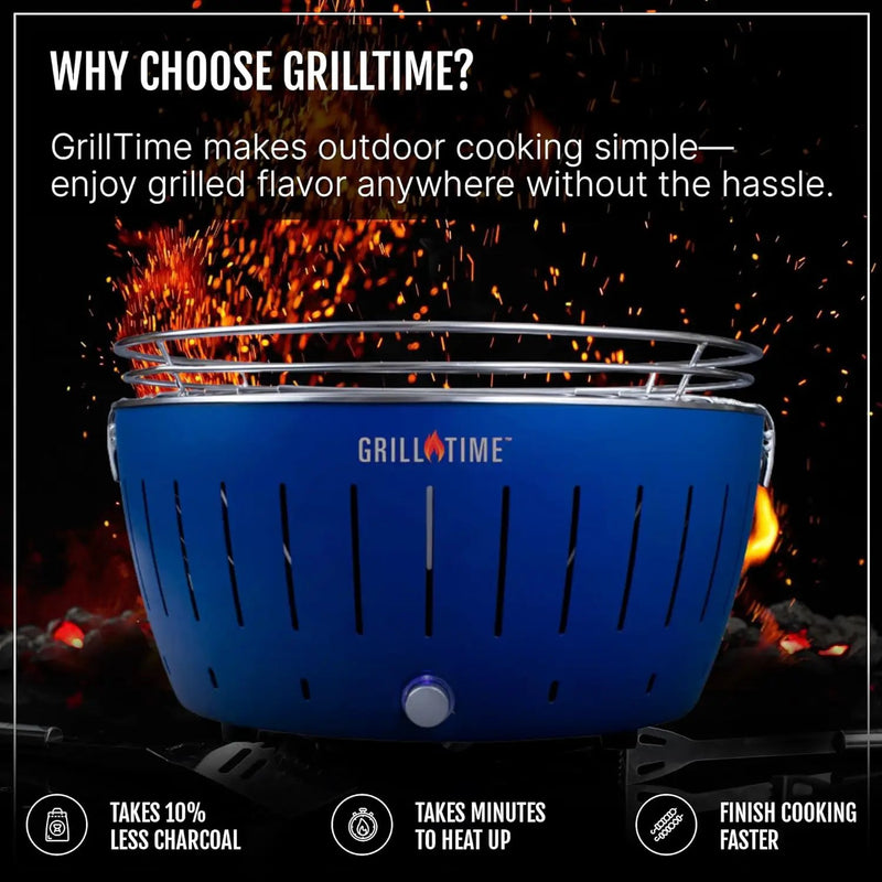 GrillTime Tailgater GTX Portable Charcoal Grill 16 Inch - Smokeless Tabletop Grill for Camping, Tailgate Parties, Beach BBQ, Travel - Blue by GreenHaven Gardens