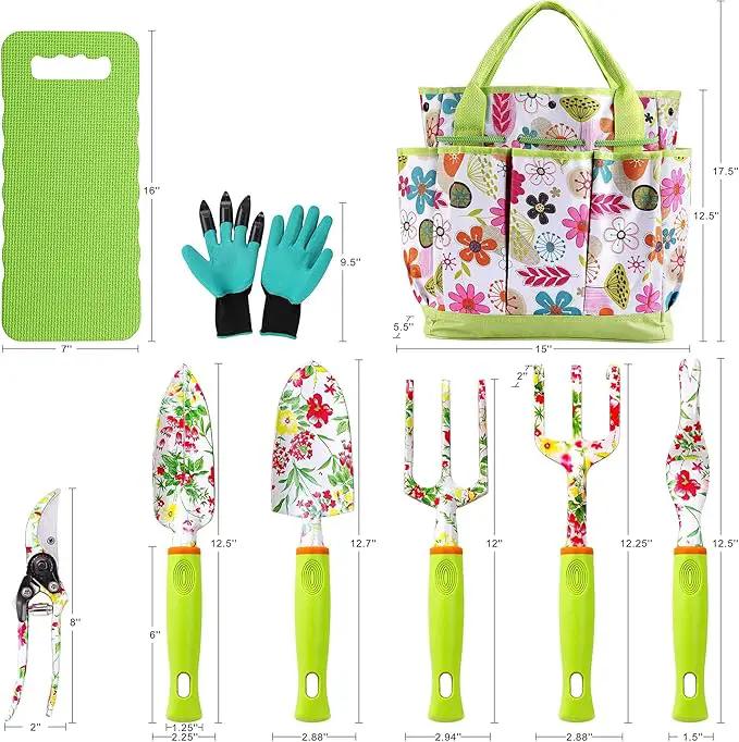 NAYE Garden Tool Set,Cute Gardening Gifts for Women,Birthday Gifts for Mom,Heavy Duty Tool Kit with Gloves,Garden Tote,Kneeling Pad,Hand Pruner,Trowel,Hand Rake,Weeder,Fork,Transplanter,Multicolor by GreenHaven Gardens