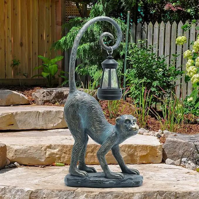 Resin Monkey Statue with Solar Light - Whimsical Garden Decor, Good Luck Gifts for Women,Outdoor Statues Yard Decor for Patio,Porch,Home - Unique Housewarming Gifts by GreenHaven Gardens