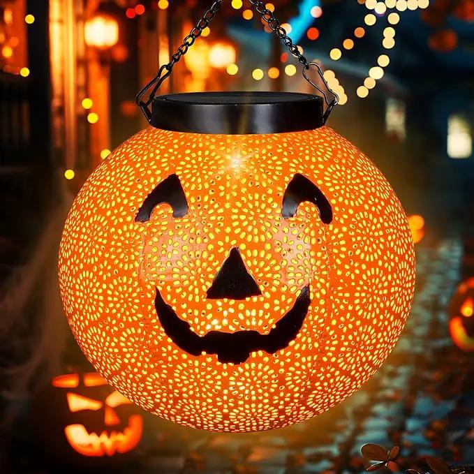 Halloween Solar Hanging Lights Outdoor - Solar Metal Halloween Lantern Decor, Solar Powered Led Waterproof Decorative Round Hanging Light for Garden, Yard, Patio, Pathway, Porch by GreenHaven Gardens