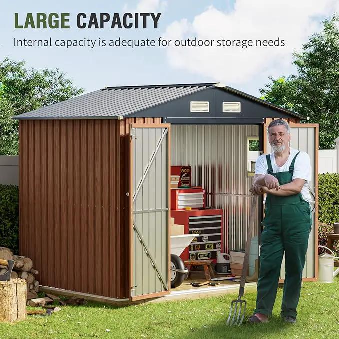 8x6 Ft Storage Shed, Large Outdoor Shed with Window, Lockable Doors, Outside Steel Shed for Garden, Backyard, Lawn, Patio Utility, Tool Storage by GreenHaven Gardens
