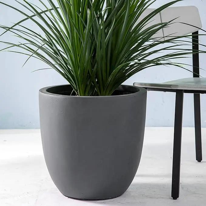 Kante 18 Inch Dia Round Concrete Planter, Indoor Outdoor Large Plant Pot with Drainage Hole and Rubber Plug for Home Patio Garden, Dark Gray by GreenHaven Gardens