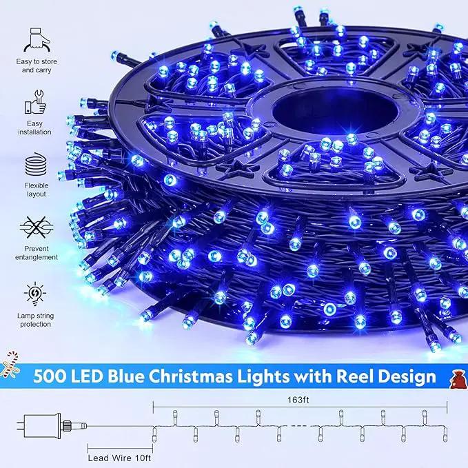 JMEXSUSS 500 LED Blue Christmas Lights Outdoor, 173ft 8 Modes Waterproof Christmas Tree Lights, Green Wire LED Fairy String Lights Plug in for Indoor Party House Holiday Christmas Decor by GreenHaven Gardens