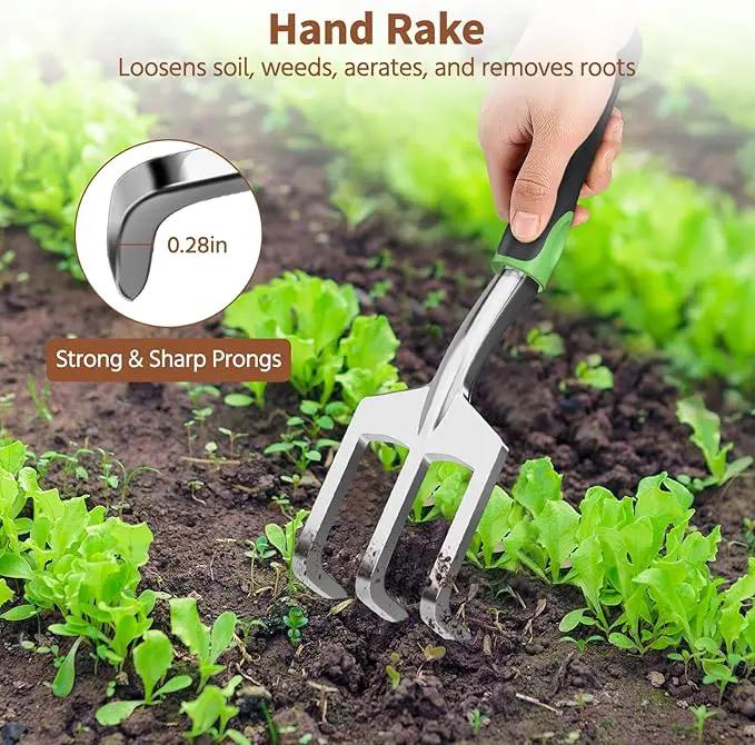LASZOLA 3 Piece Garden Tool Set Include Hand Trowel Rake and Transplant Shovel for Women, Indoor Heavy Duty Small Spade Kit with Ergonomic Handle to Weed and Loosen, for Mom and Plant Beginner, Green by GreenHaven Gardens