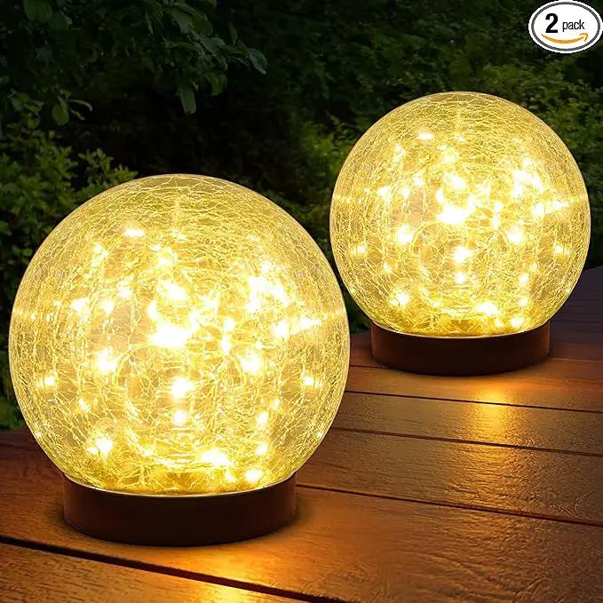 2-Pack Garden Solar Lights Outdoor, Cracked Glass Ball Light Waterproof, Decorative Solar Globe Lights Warm White for Yard Pathway Patio Lawn by GreenHaven Gardens