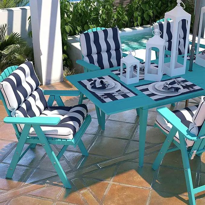 LVTXIII 2 Pack Outdoor High Back Cushions Patio Tufted Seat and Back Chair Cushions with Ties, Replacement Chair Pad for Outdoor Furniture Decoration (44” L x 22 W”, Set of 2, Cabana Navy) by GreenHaven Gardens