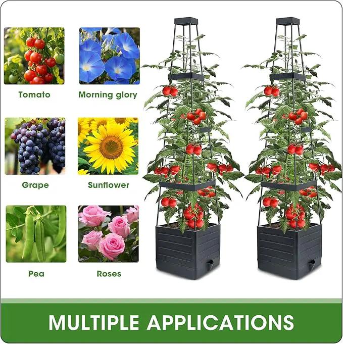 MQFORU 2 Packs Raised Garden Bed Tomato Planter with Trellis, 57" Tomato Cages for Climbing Vegetables Plant, Self Watering Planters Box for Garden Pots for Patio Greenhouse Indoor Outdoor（2PCS） by GreenHaven Gardens