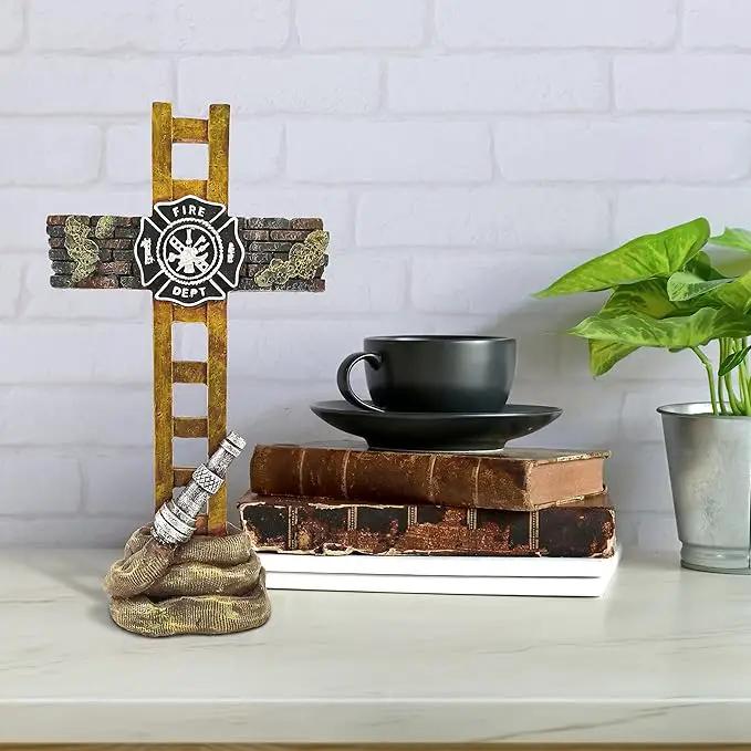 Firefighter Accessories, Fireman Standing Cross Statue Memorial 10", Fire Fighter Gifts by GreenHaven Gardens