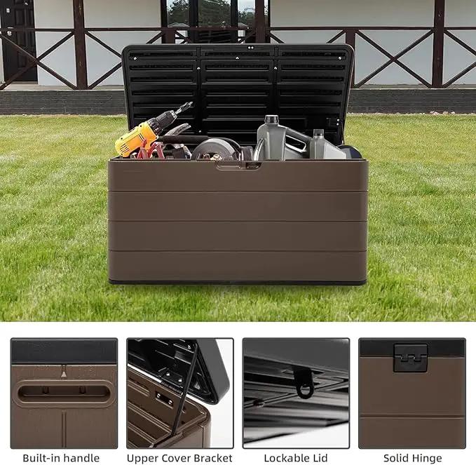 Heavy-Duty 100 Gallon Outdoor Storage Bench - Waterproof Patio Deck Box for Outside Use, Lockable Resin Storage with UV Protection, Granite Grey by GreenHaven Gardens