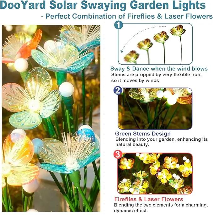 Solar Swaying Garden Lights – Upgraded Flower & Firefly Lights with Larger Solar Panel, Waterproof Outdoor Pathway & Flowerbed Light for Yard & Holiday Decor (2pack) by GreenHaven Gardens