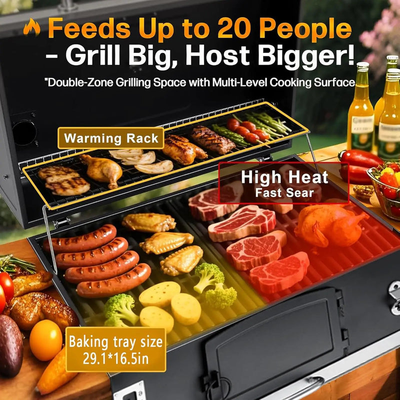 29 In Large Charcoal bbq Grills, built-in barbecue grill with Liftable Tray, Insulated Hood & Temp Gauge, black Stainless Steel Charcoal BBQ barrel Grill for Outdoor Kitchen Camping park style by GreenHaven Gardens