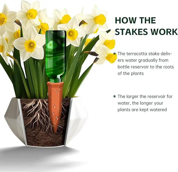 Wine Bottle Watering Spikes, Terracotta Watering Spikes for Out | Indoor Plants, Self Watering Planter Insert, Vacation Plant Watering Devices, Clay Plant Watering Globes, 8-Pack by GreenHaven Gardens