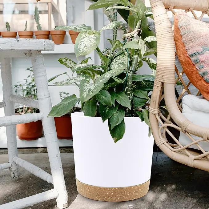 QCQHDU 12 inch Plant Pot, 2 Pack Planters for Indoor Plants with Drainage Holes & Saucer, Outdoor Flower Pots Home Garden Modern Decor by GreenHaven Gardens